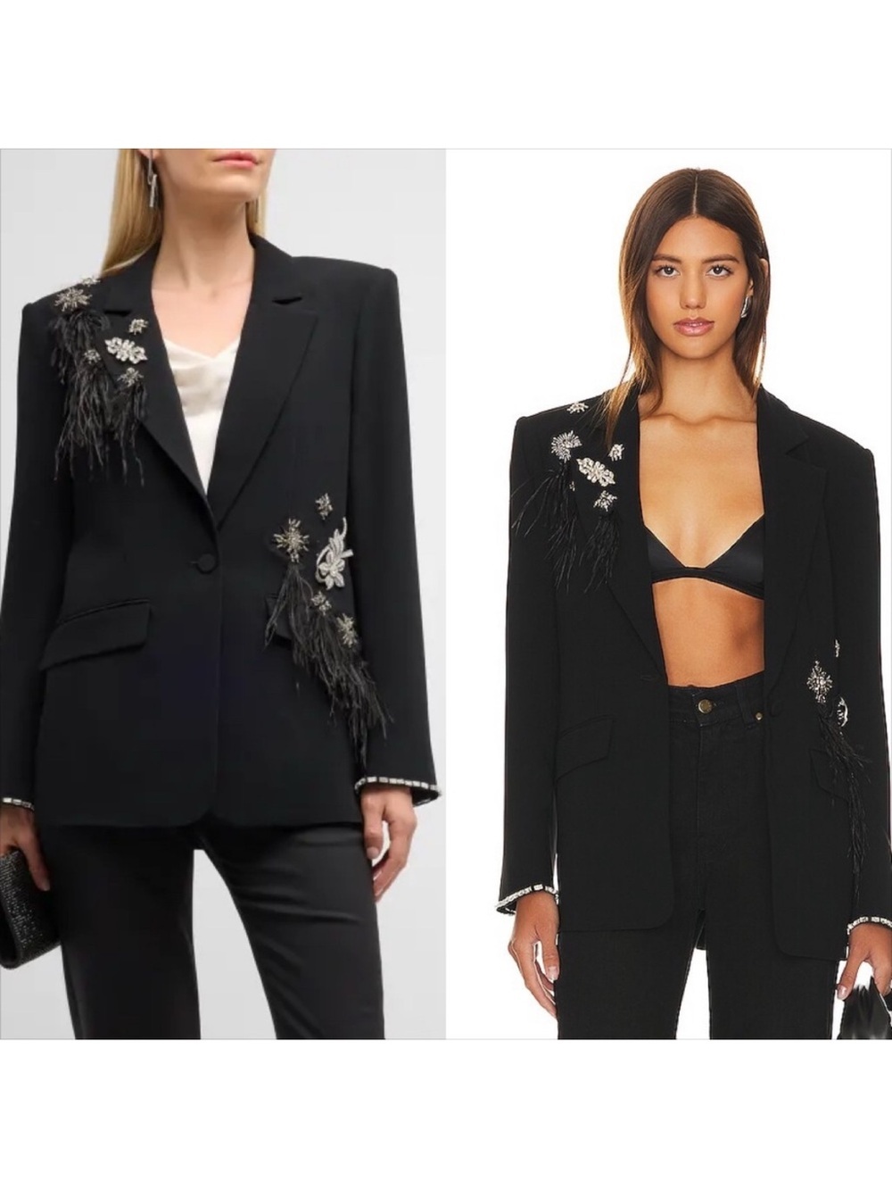 Cinq a sept Jamila feather rhinestone detail blazer size 10